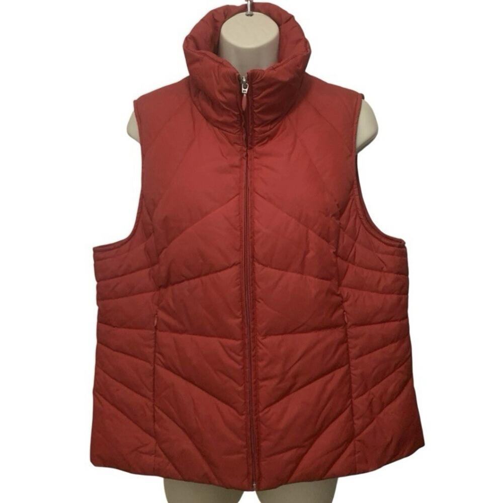 Kenneth Cole Reaction Puffer Vest Red Down Feather Quilted Full Zip Womens XL